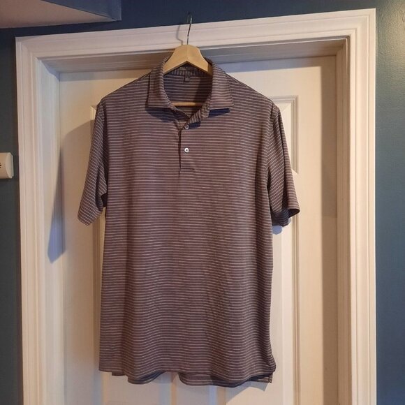 Peter Millar Summer Comfort Polo Shirt Mens Large Gray Pink Stripe Performance - Picture 1 of 10